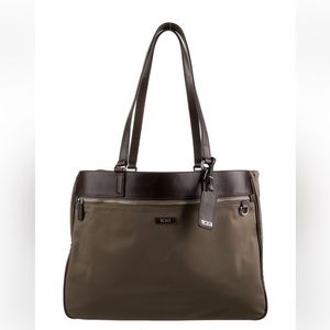 Tumi Green Nylon Tote Briefcase Work Hand bag travel laptop bag